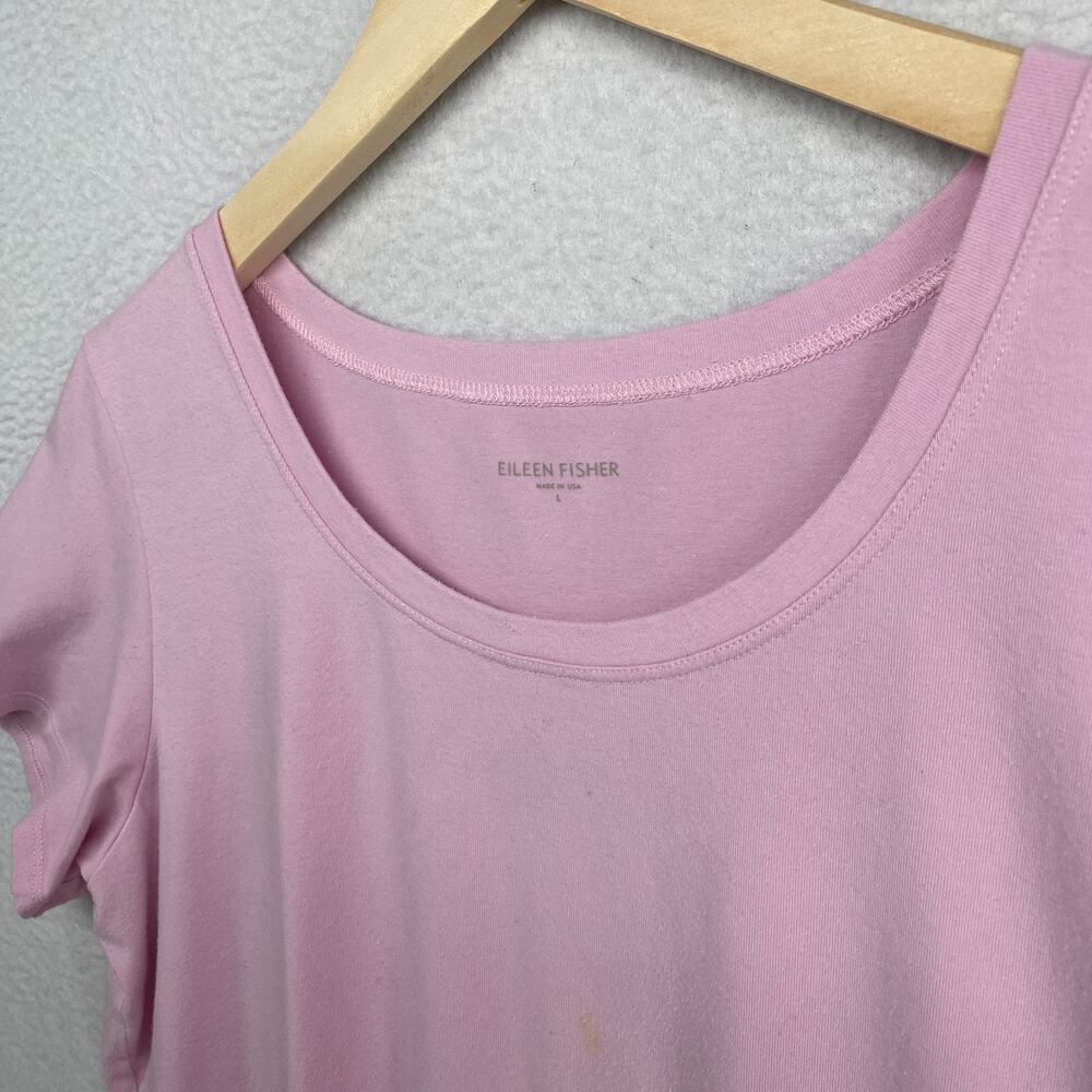 EILEEN FISHER Top L Stretch Organic Cotton Scoop Neck Short Sleeve Pink USA - Picture 4 of 11